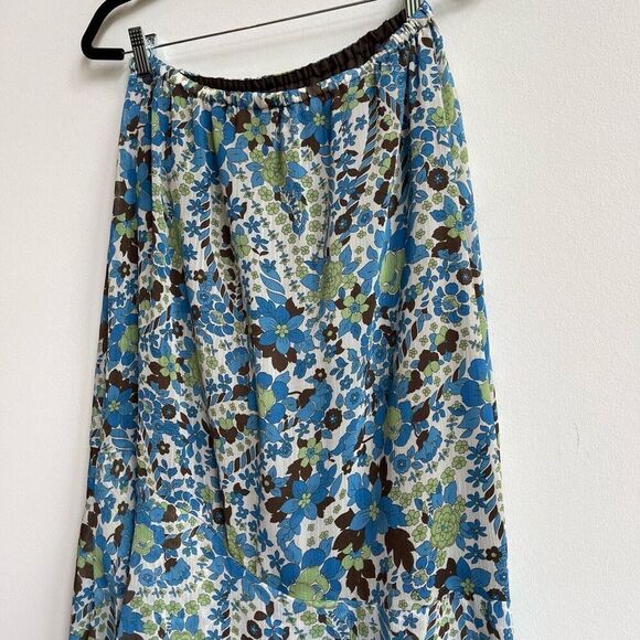 Christopher & Banks Women's Tropical Floral Tiered Ruffled Blue/Cream Skirt Sz M - Picture 3 of 7